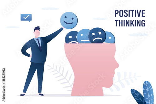 Psychiatrist put positive emotions into head. Good mood, positive thoughts and thinking. Mental health. Harmony and happiness. Healthy mentality and self care. Stress management.