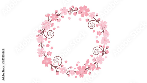 Pink Cherry Blossom Wreath with Swirling Branches and Falling Petals