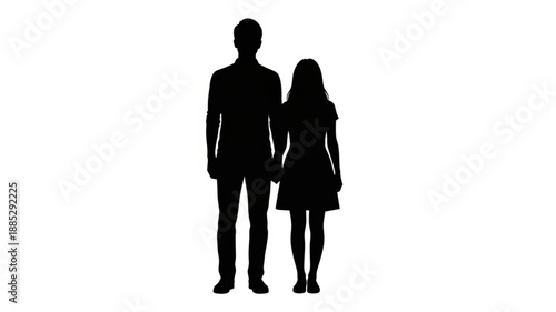 Silhouette Couple Standing Together Isolated White Background.