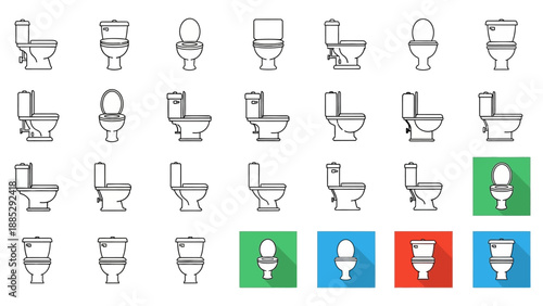 Collection of Toilet Icons and Illustrations.