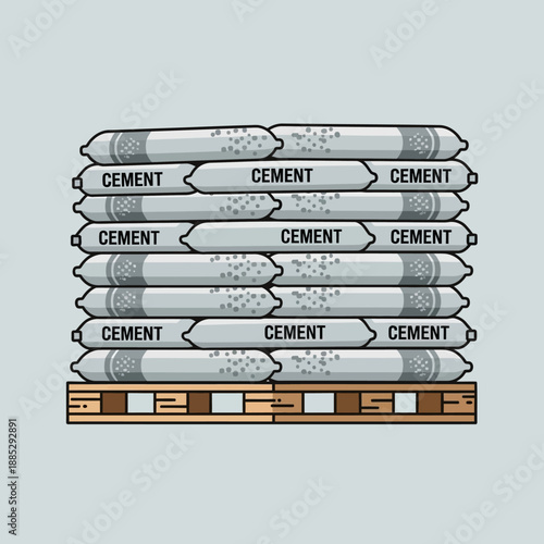 Stack of Cement Bags on a Wooden Pallet Vector Illustration. Building Material Storage and Logistics Icon.