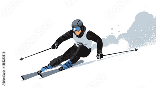 Downhill skier in action with speed and precision on snowy slope