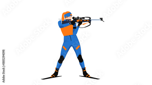 Biathlon athlete shooting in stylish winter sportswear