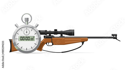 Biathlon rifle and stopwatch fusion artwork reflecting precision and timing