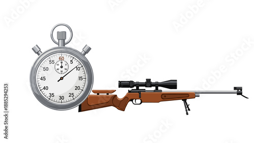 Precision timing concept with stopwatch and sniper rifle illustration