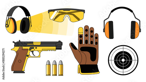 Shooting range equipment in modern flat design