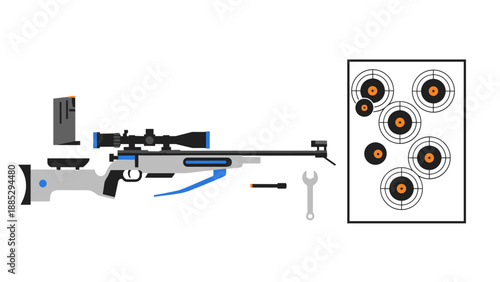 Precision shooting equipment and target practice with modern rifle and scope