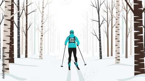Cross country skiing: athlete in a snowy forest landscape