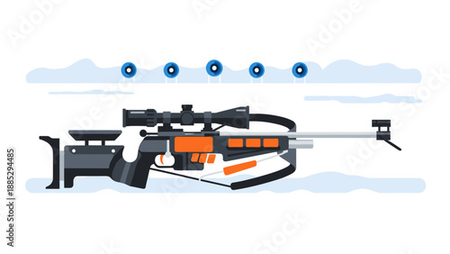 Modern biathlon rifle and target practice in flat design illustration