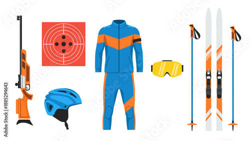 Biathlon equipment set: modern gear for skiing and shooting
