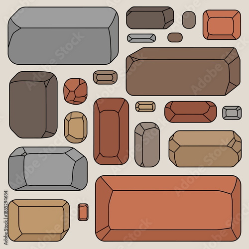 Modern Seamless Vector Pattern of Stylized Gemstones and Faceted Jewels. Luxury Geometric Design Background in Neutral Earth Tones