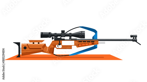 Modern biathlon rifle design featuring precision scope and ergonomic details