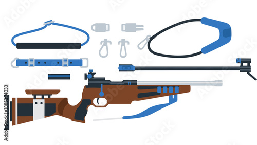Biathlon equipment flat design: rifle and gear essentials