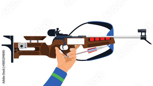 Modern biathlon rifle in hand depiction in vibrant flat style
