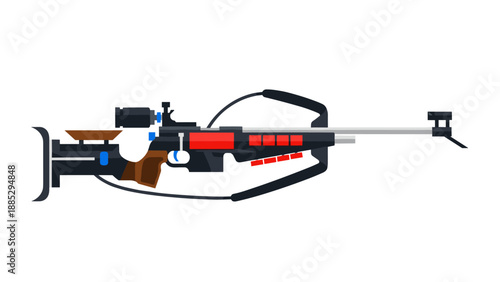 Modern biathlon rifle with scope in flat design on white background