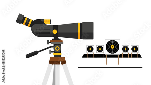 Flat design spotting scope and shooting targets for precision sports and hunting themes