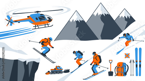 Winter adventure with extreme skiing and mountain exploration