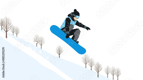 Snowboarder in motion on winter mountain slope