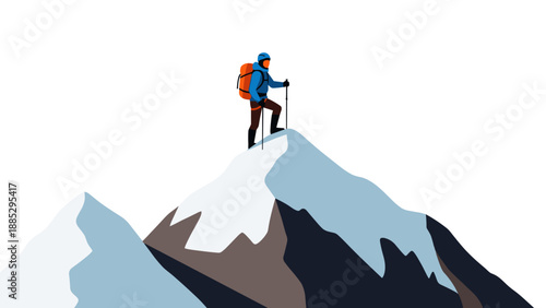 Alpine climber reaches mountain peak in minimalist design