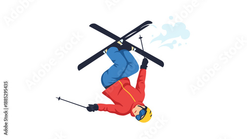Dynamic ski jump with ski poles and powder trail