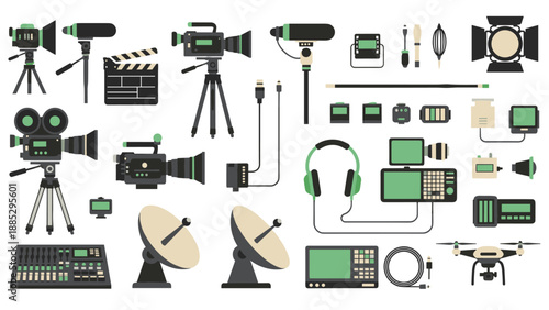Comprehensive equipment collection for modern film production and broadcasting