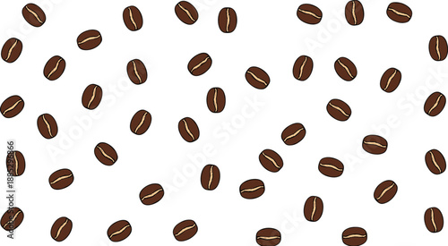 Seamless coffee bean pattern background with scattered roasted beans for cafe, packaging and food vector designs