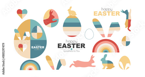 Happy Easter collection. Modern design in pastel colours.