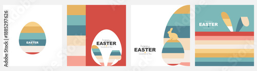 Happy Easter card set. Modern geometric design in pastel colours.