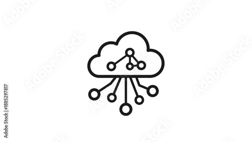 Simple line drawing of a cloud with a network connection icon on a white background.
