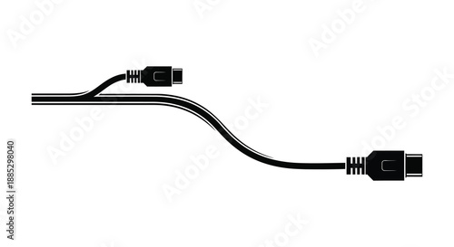 a minimalistic depiction of a usb cable with two connectors presented in a stark black and white design silhouette high quality