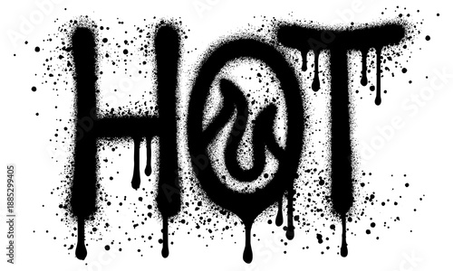 graffiti HOT text sprayed in black over white.