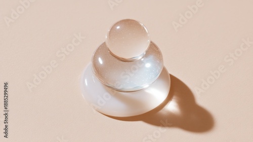 A glass ball is sitting on a white surface