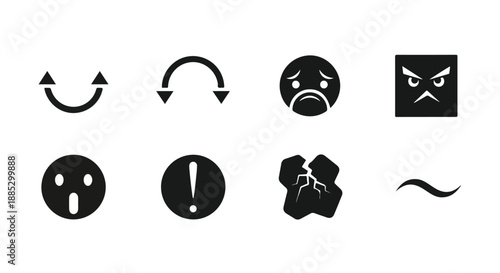 Set of 8 Black User Interface Icons Vector