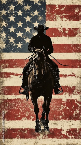 Wallpaper Mural Cowboy Silhouette Grunge Flag Patriotism Rodeo Torontodigital.ca