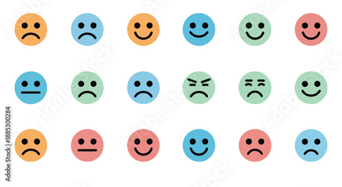 Set of 18 Colorful Customer Feedback Emoticon Faces Vector