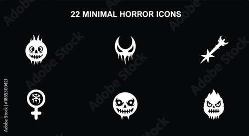 Set of 22 Minimal Horror Icons Vector