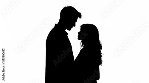 Silhouette Couple Looking At Each Other Intimately.