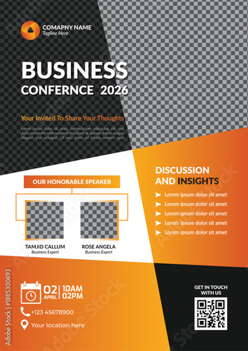 Professional Business Conference Flyer Design for Corporate Seminar Event Promotion with Speaker Section Schedule and Modern Layout