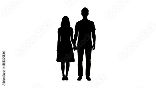 Silhouette Couple Holding Hands White Background.