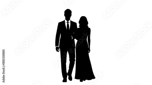 Elegant Couple Silhouette Formal Attire Walking Together.