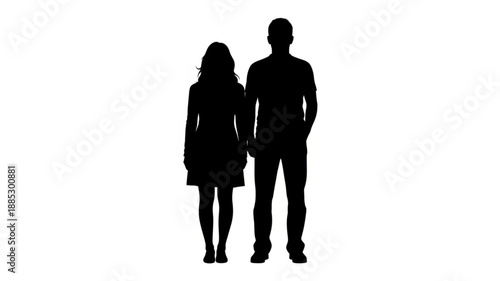 Silhouette Couple Standing Together Isolated White Background.