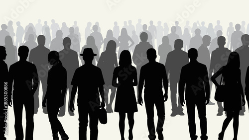 Crowd Silhouettes People Gathering Together.