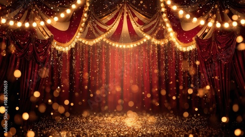 Luxury vintage circus stage background with glowing lights and dramatic atmosphere