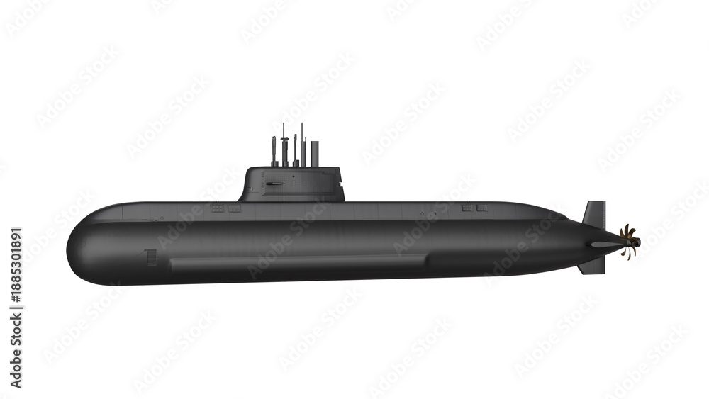 Fototapeta premium Underwater Submarine Isolated on Black Background