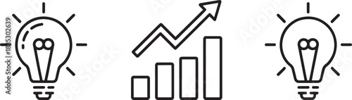 Two glowing lightbulb icons flank a central upward trending bar graph, symbolizing the bright ideas driving significant business growth and positive development.