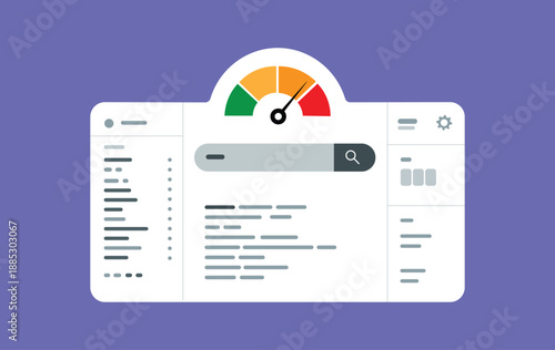 Website Performance Speed Optimization Dashboard Vector Illustration with SEO Analytics and Search Interface