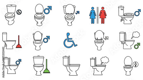 Collection of Toilet Icons and Symbols.