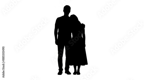 Silhouette Couple Standing Together Affectionately.