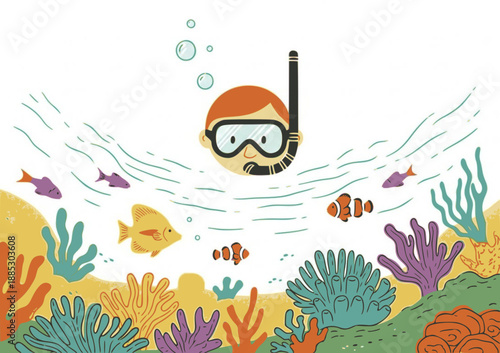 Snorkeler above colorful underwater coral scene