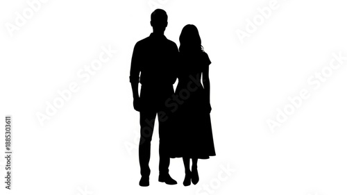 Silhouette of a couple standing together on a white background.